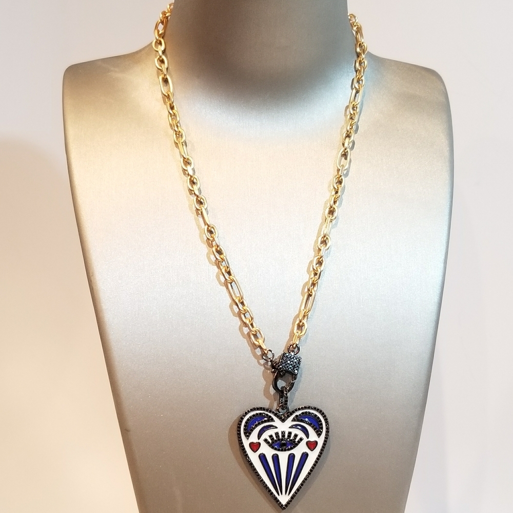 Enamel Evil Eye Pave CZ Pendant Necklace - Picture 3 of 6